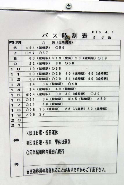 小島バス停時刻表