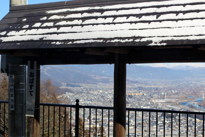 松本方面行きのホームの一部に屋根が設置されています